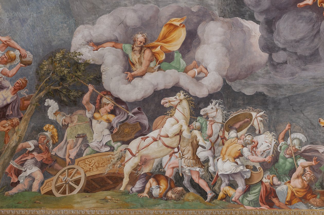 Bir savaş, detay, Truva Atı, Truva Odası (Sala di Troia) by Giulio (and workshop) Romano