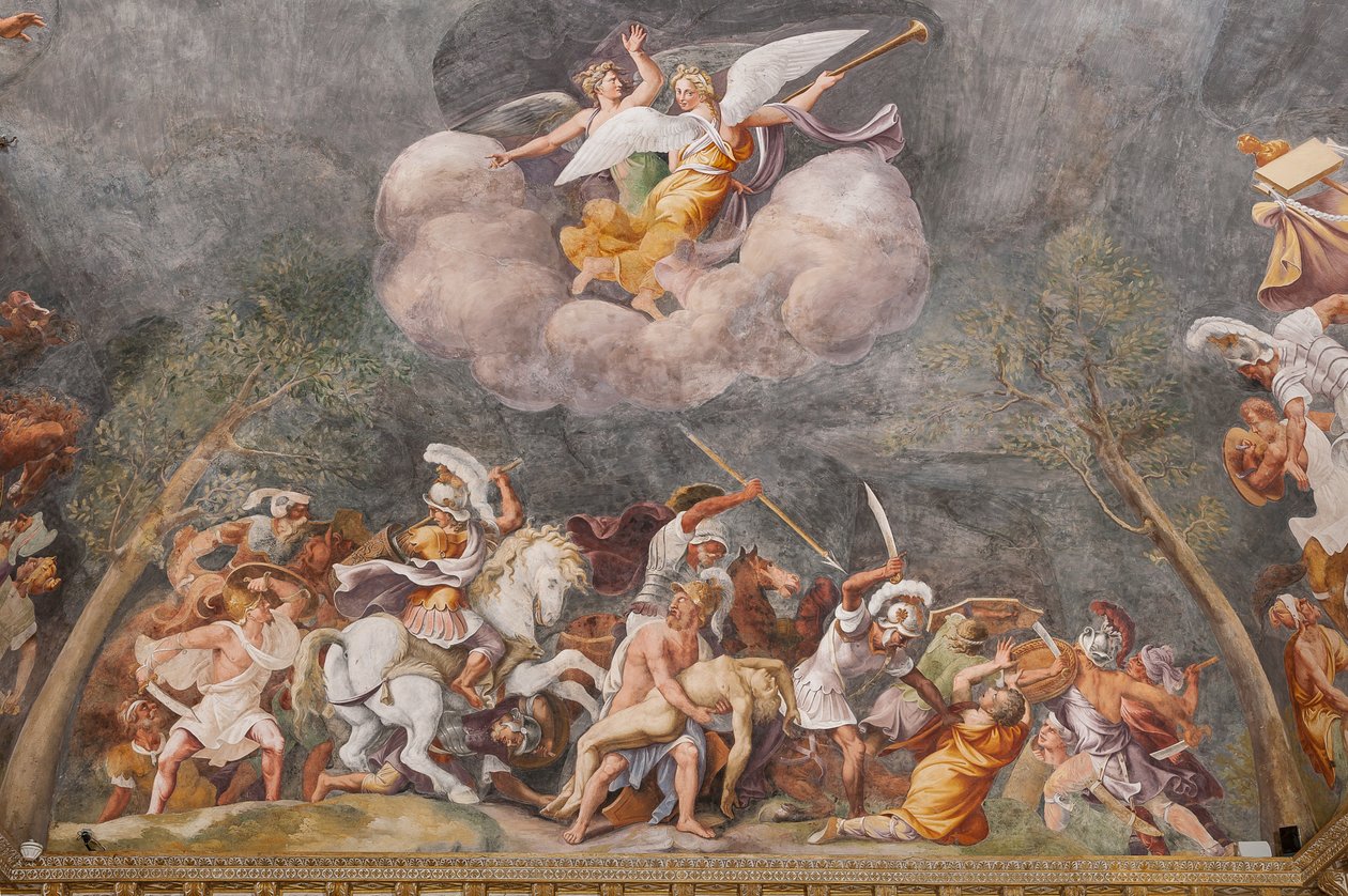 Truva Savaşı, Truva Atı, Truva Odası (Sala di Troia) sırasında Patroclus'un cesedini koruyan Ajax by Giulio (and workshop) Romano