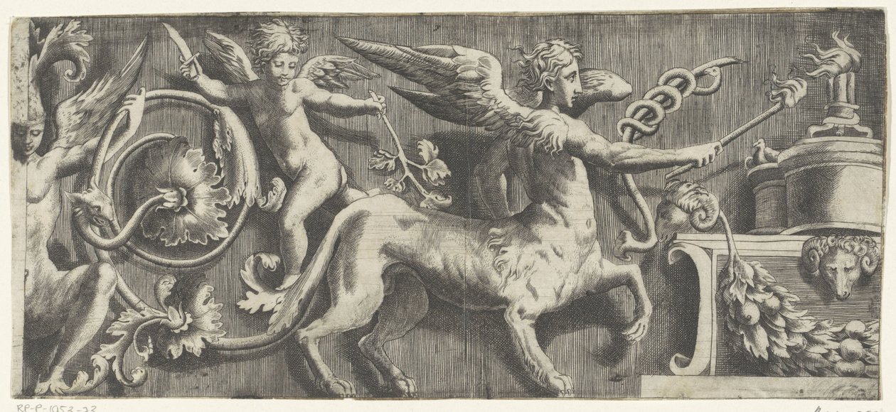 Sunakta sfenks ve putto ile friz by Giulio Bonasone