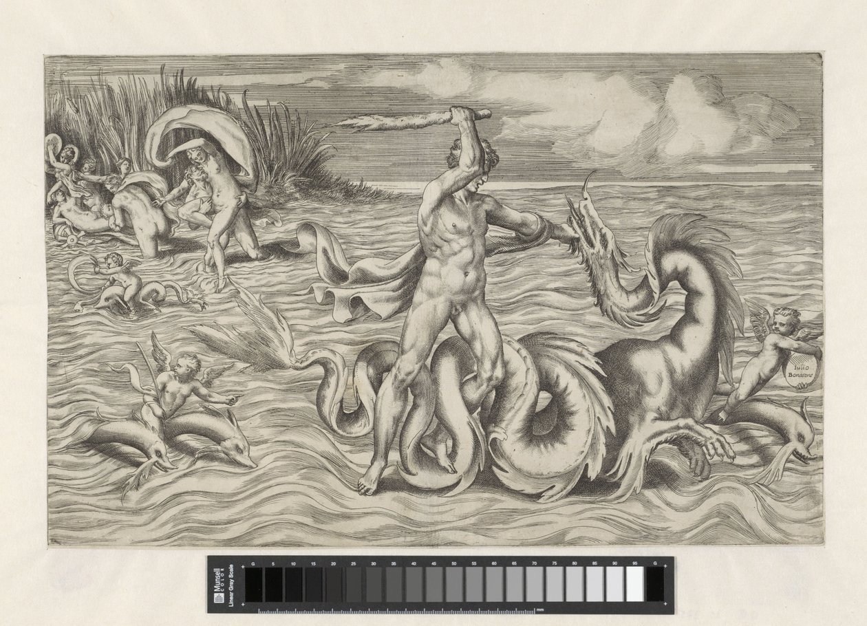 Herkül, Achelous ile güreşir by Giulio Bonasone