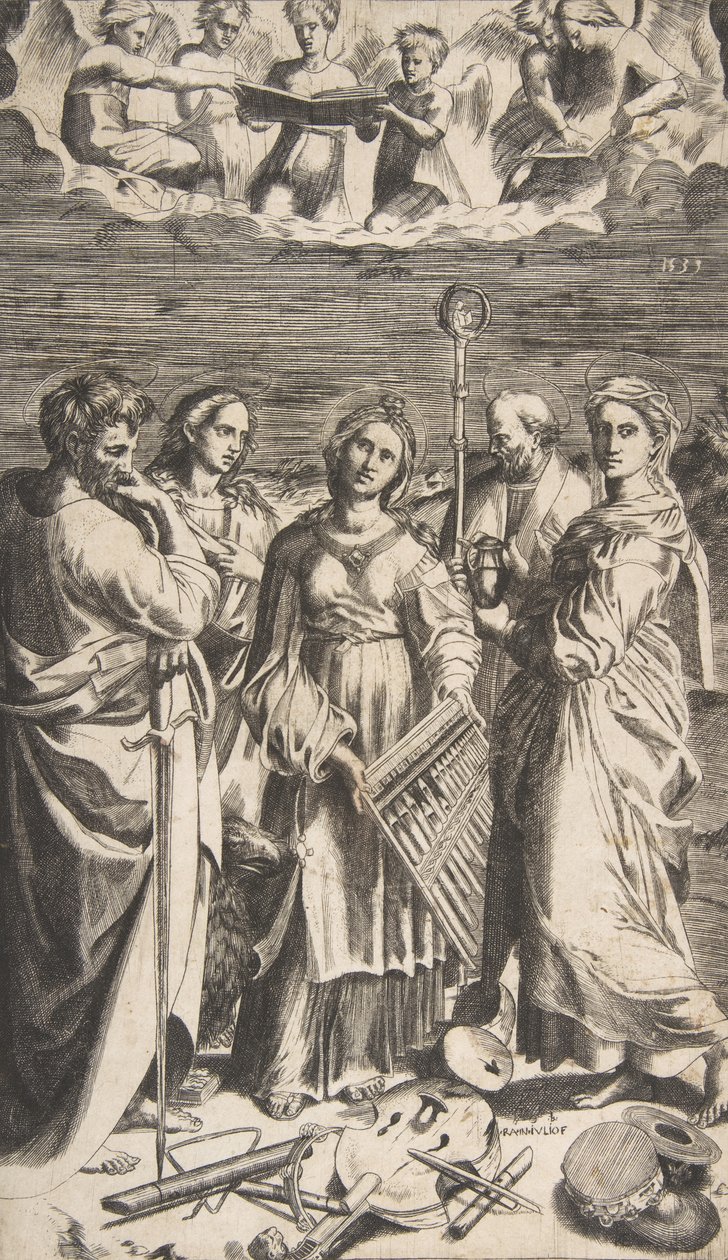 Saint Cecilia, Saint Paul, Magdalene, Saint John ..., 1531 ile birlikte merkezde duruyor. by Giulio Bonasone