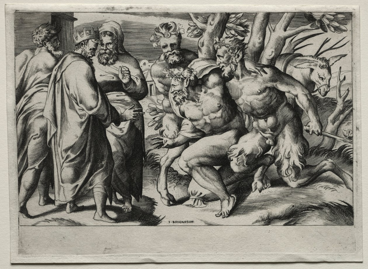 Silenus ve Kral Midas, 16. yüzyılın ortalarında. by Giulio Bonasone