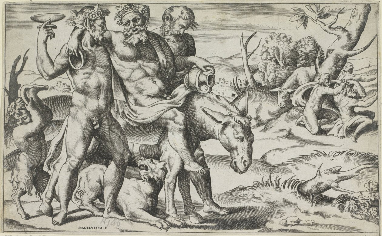 Silenus eşeğe biniyor by Giulio Bonasone