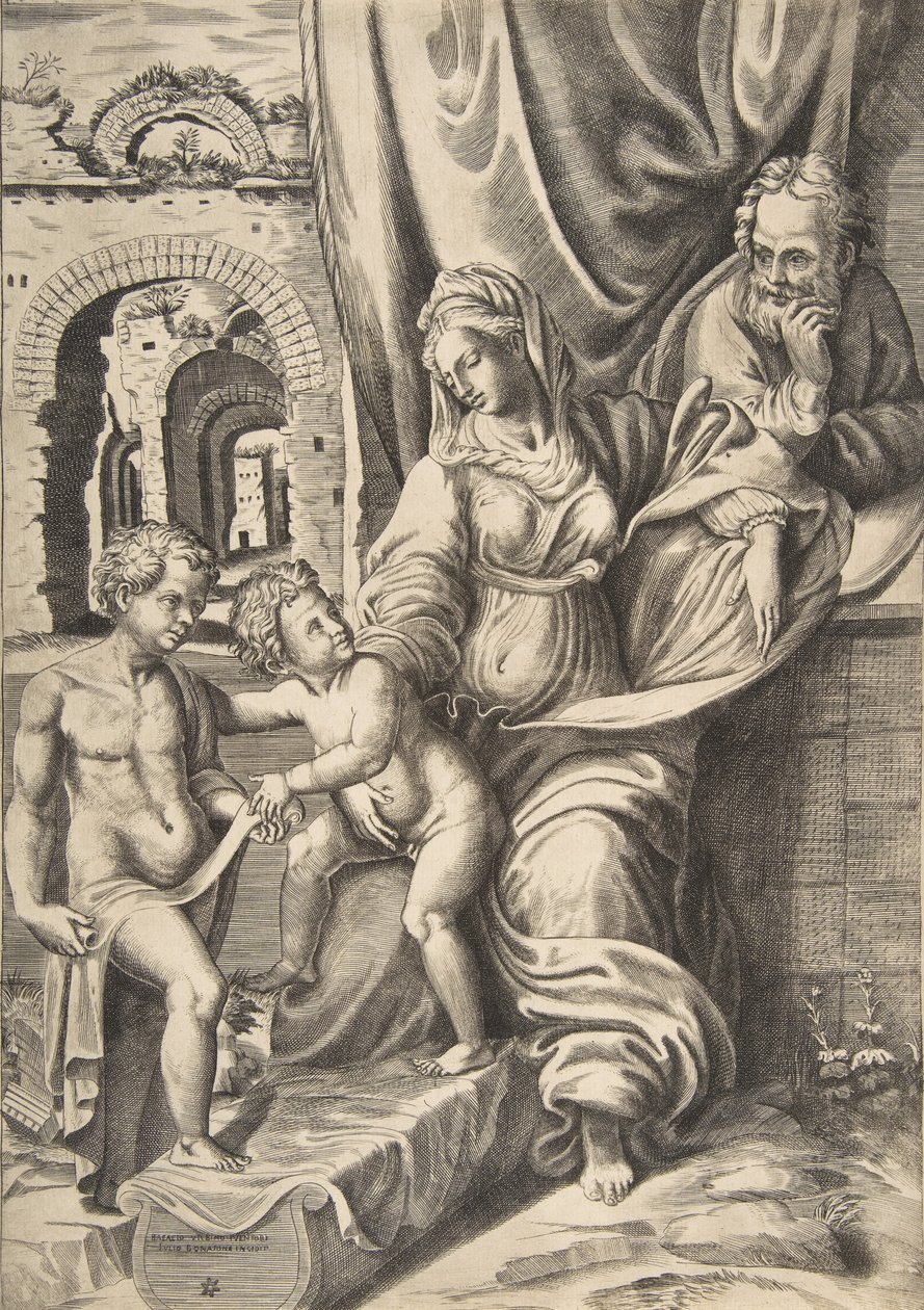 Kutsal Aile ve bebek Vaftizci Yahya, 1531-76., 1531-76. by Giulio Bonasone