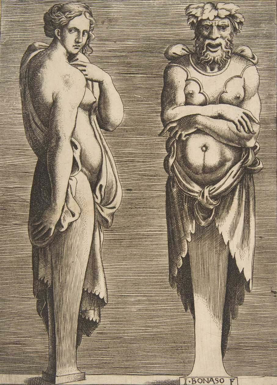 İki Dönem, solda bir Peri, sağda Silvanus, yakl. 1530-50. by Giulio Bonasone