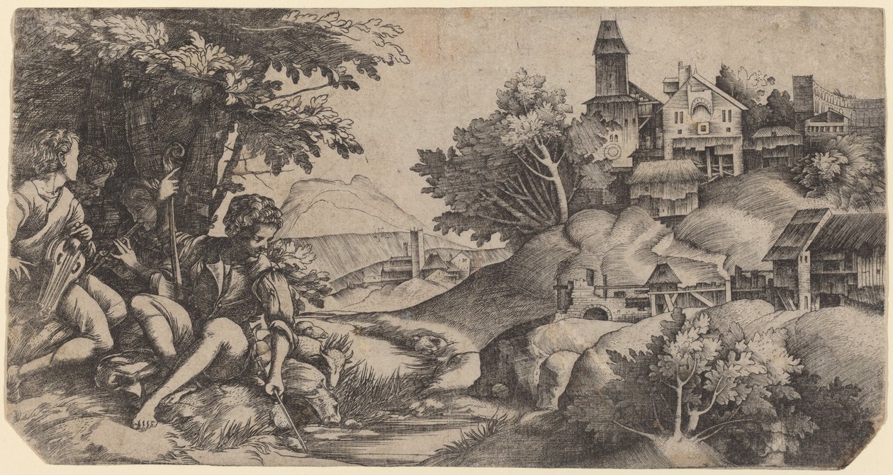 Manzaradaki Çobanlar by Giulio Campagnola and Domenico Campagnola