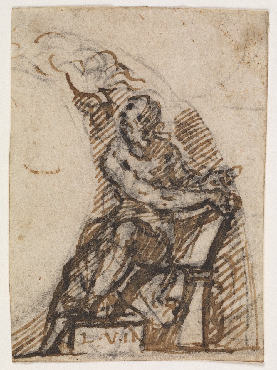 Beyaz tahta ile oturan adam (?). Mimari Detay by Giulio Campi
