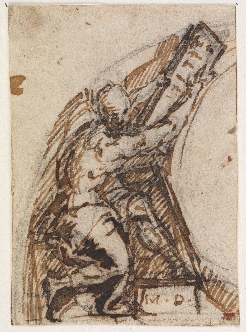 Beyaz tahta ile oturan adam (?). Mimari Detay by Giulio Campi