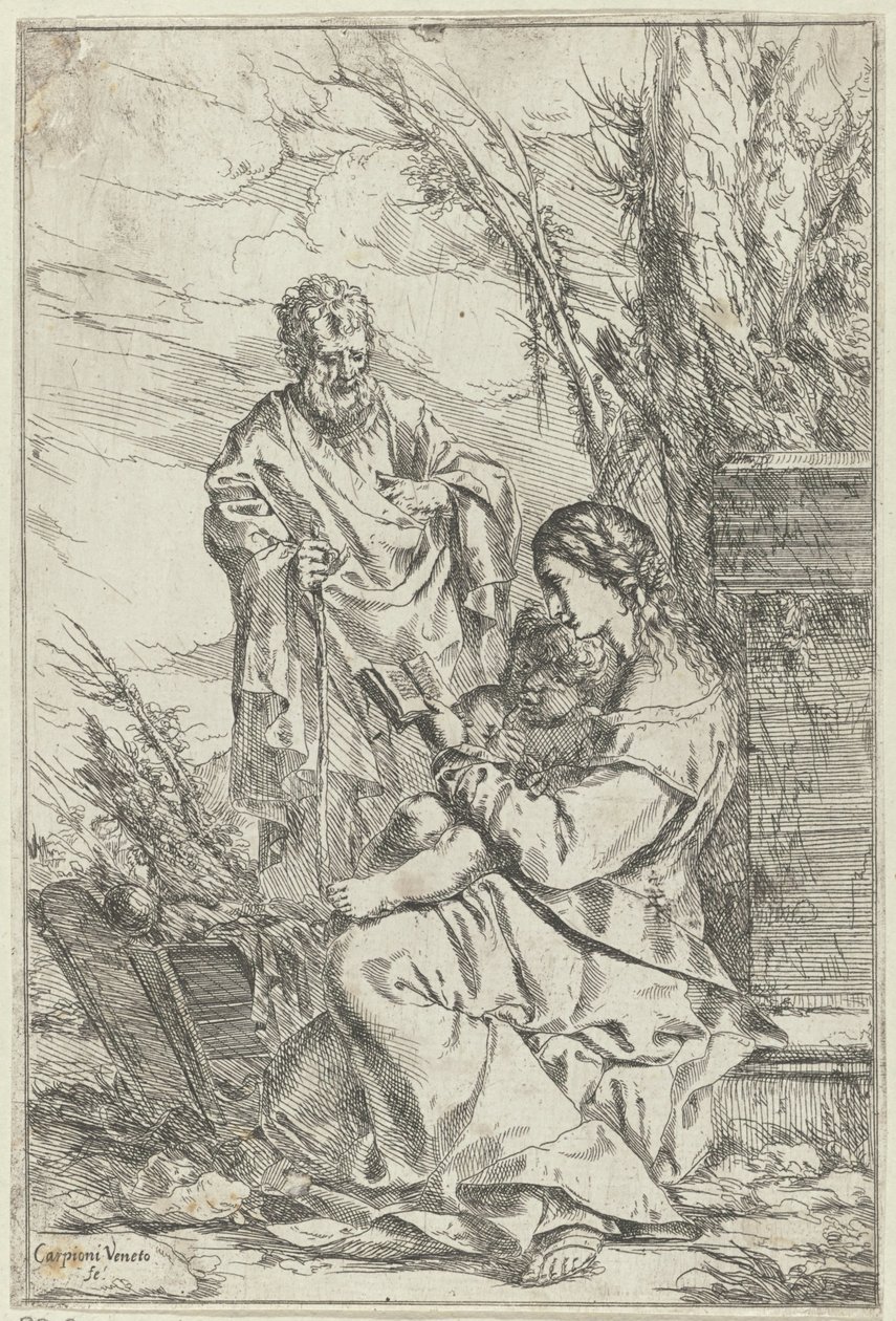 Mary ile Kutsal Aile okuma by Giulio Carpioni (I)
