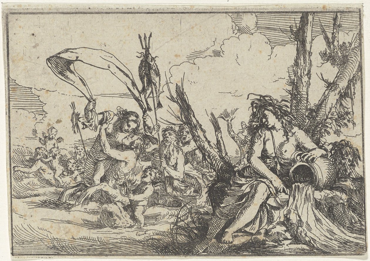 su Su sürahisi ve tritonlu Naiade Dört Element (dizi adı) by Giulio Carpioni (I)