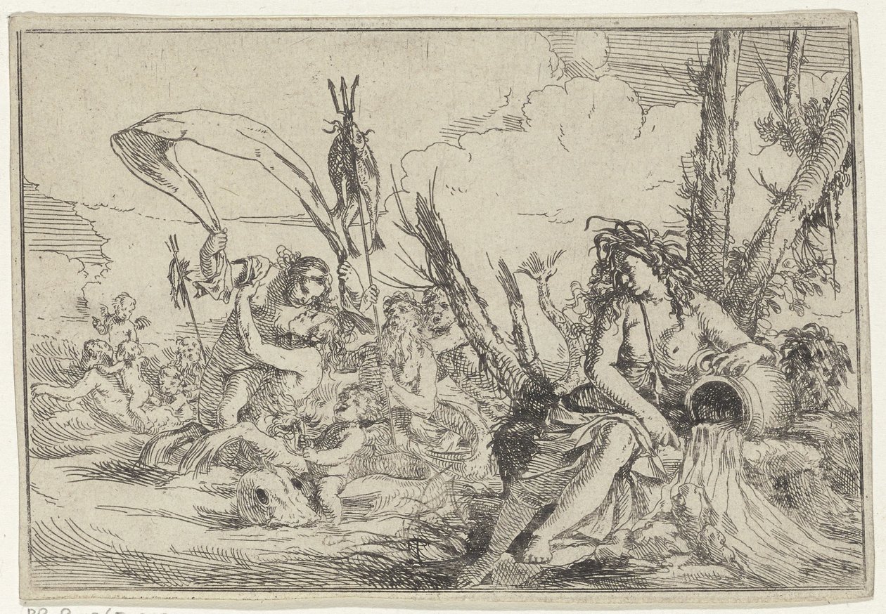 su Su sürahisi ve tritonlu Naiade Dört Element (dizi adı) by Giulio Carpioni (I)