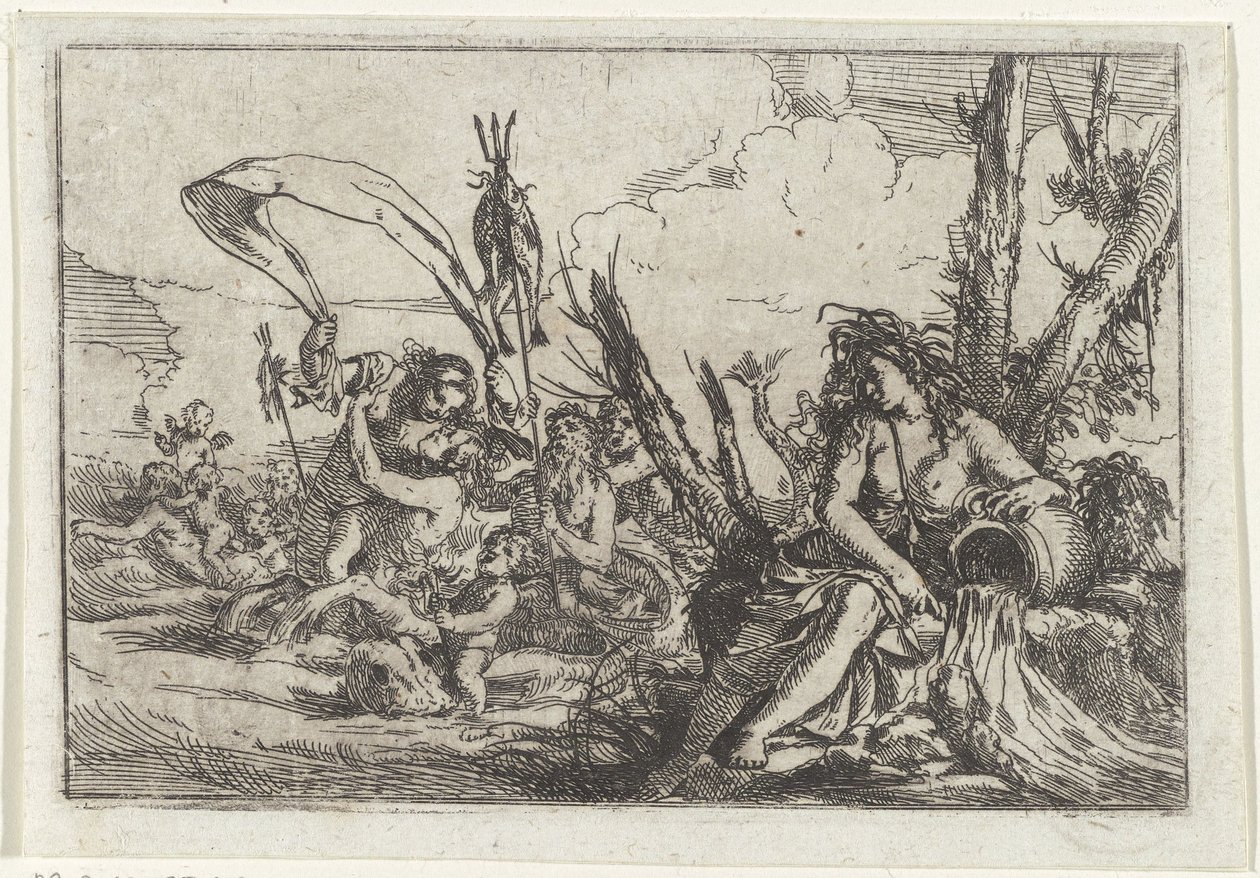su Su sürahisi ve tritonlu Naiade Dört Element (dizi adı) by Giulio Carpioni (I)