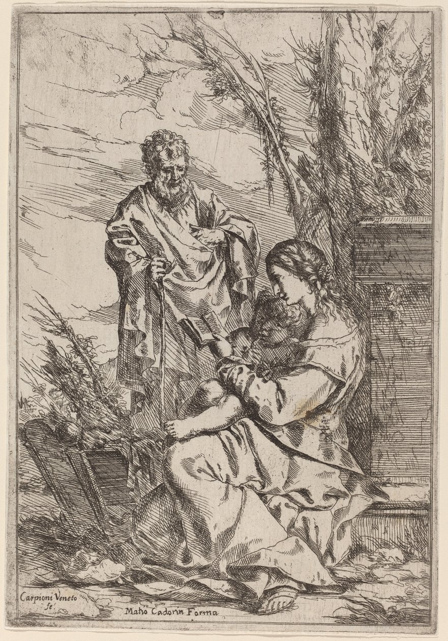 Bakire Okuma ile Kutsal Aile by Giulio Carpioni