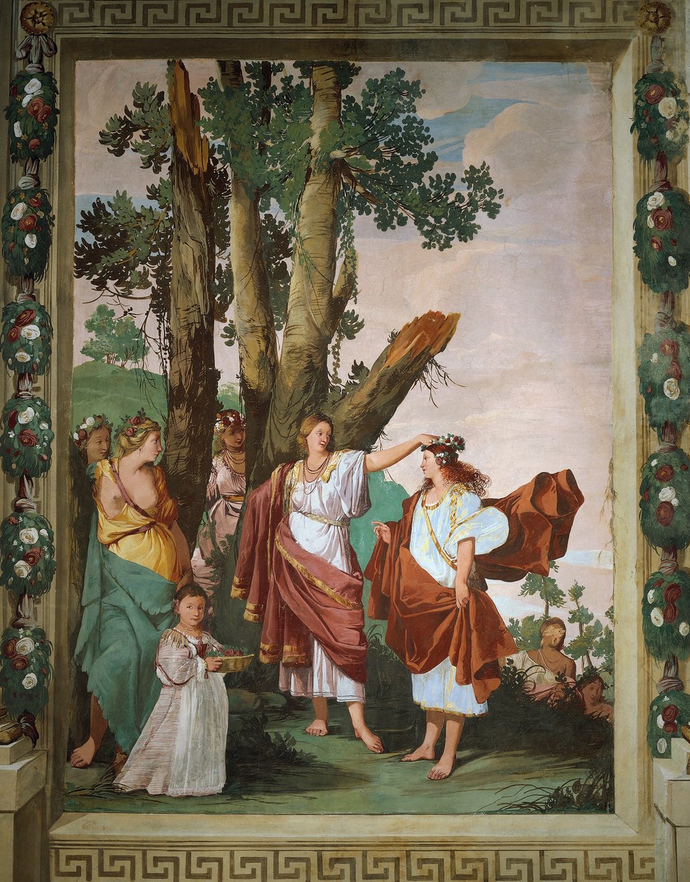 Nymph Amaryllis öpücük yarışmasının galibi oldu, fresk Giulio Carpioni, pastoral oyunundan esinlenen Sadık Çoban, Giovanni Battista Guarini (1538-1612), Villa Caldogno (UNESCO Dünya Mirası Listesi) by Giulio Carpioni