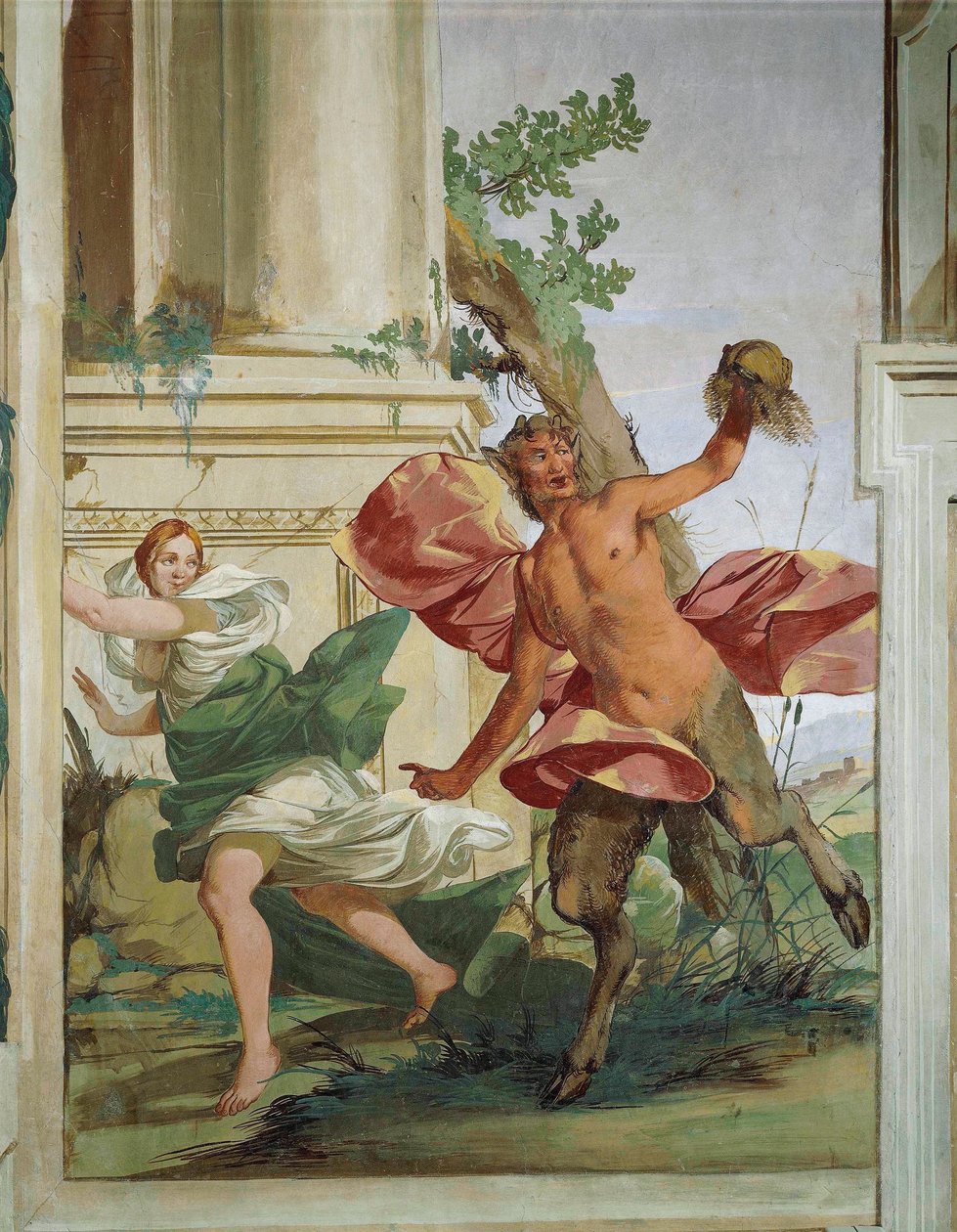 Giulio Carpioni tarafından peruğunu çeken Satyr tarafından kovalanan Peri Korsika by Giulio Carpioni