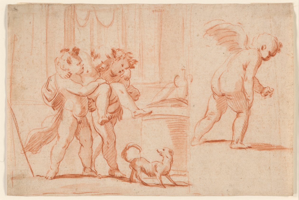 Üçüncü Bir Putto Taşıyan İki Putti; Arkadan Bir Putto Daha by Giulio Carpioni