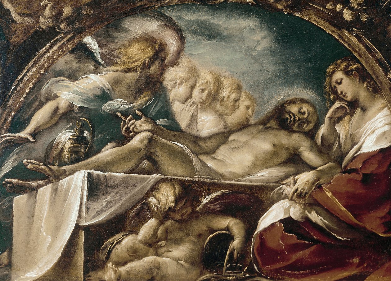 Meleklerle Ölü İsa. (tuval üzerine yağlıboya by Giulio Cesare Procaccini