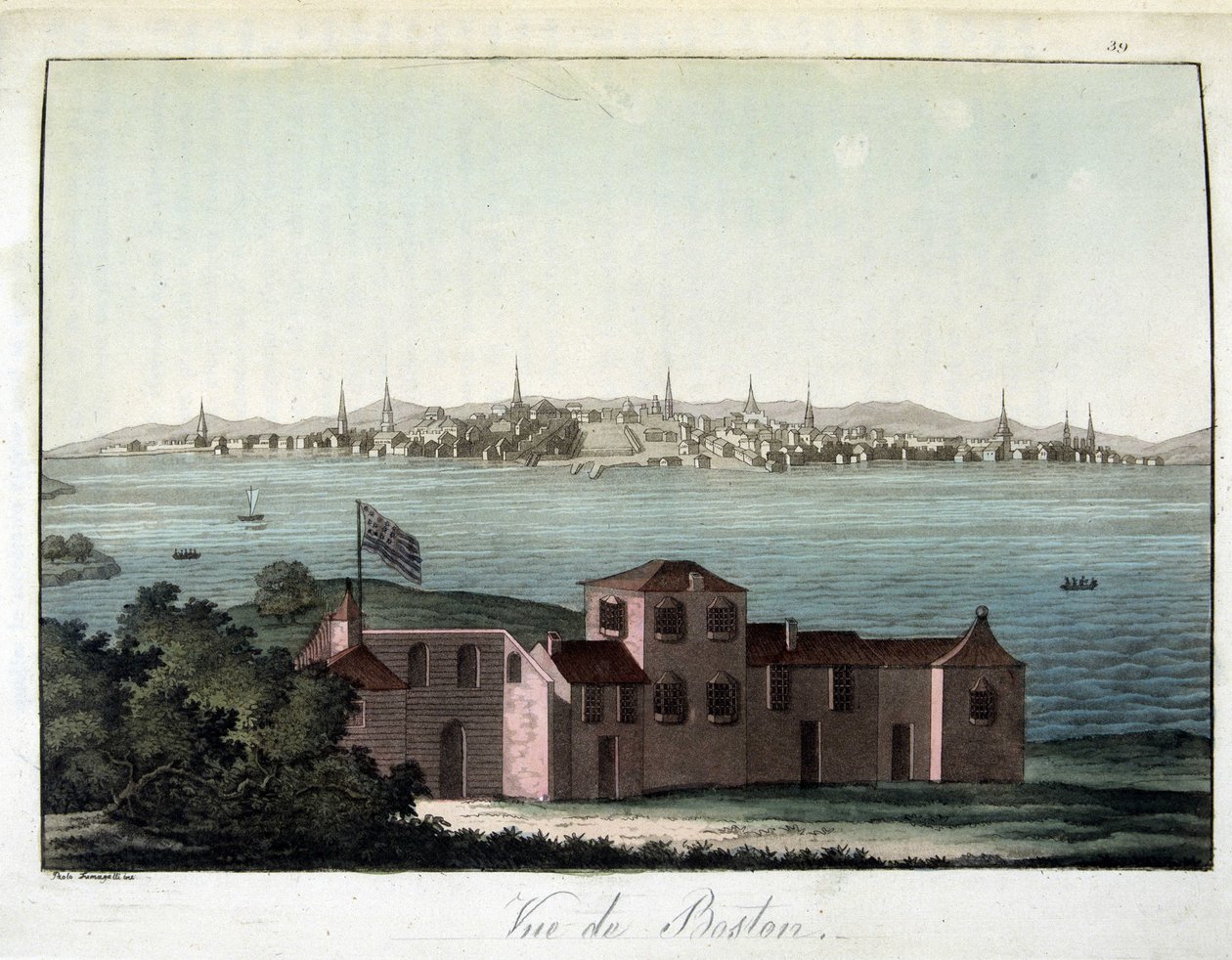 Boston Şehri Görünümü - “Eski ve modern kostüm”de, Dr. Jules Ferrario, ed. Milano by Giulio Ferrario