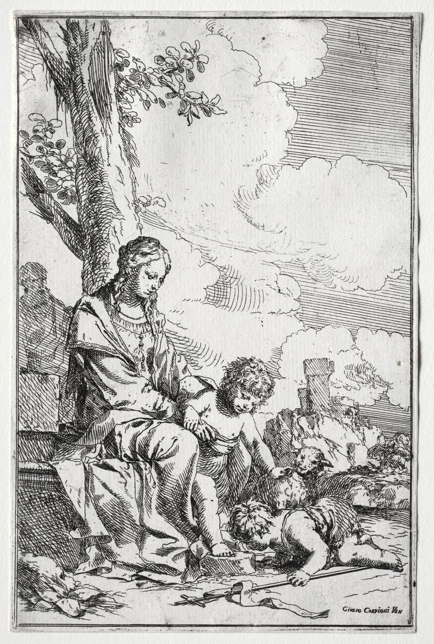 Bebek Aziz John ile Kutsal Aile. by Giulio I Carpioni