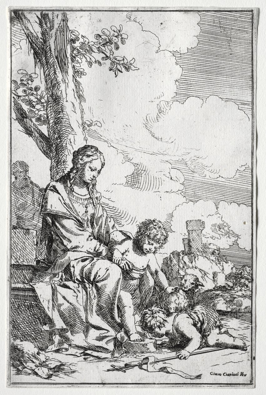 Bebek Aziz John ile Kutsal Aile by Giulio I Carpioni