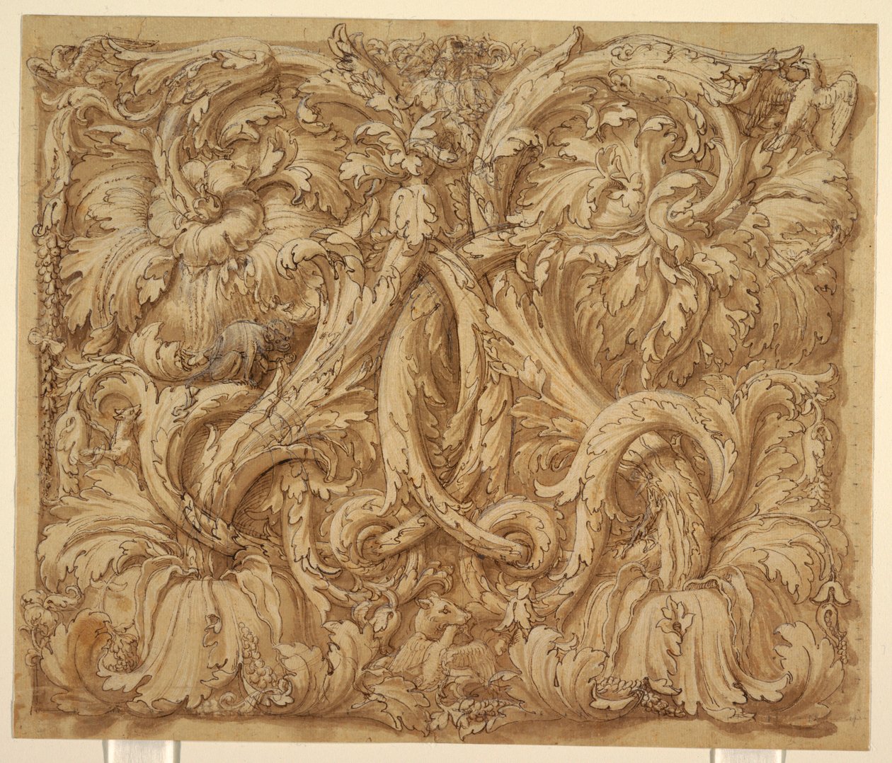 Hayvanlar ve Kuşlar ile Acanthus Rinceaux için Tasarım by Giulio Romano