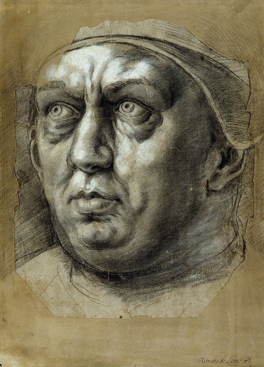 Papa Leo X Başkanı (kağıt üzerinde siyah beyaz tebeşirler) by Giulio Romano