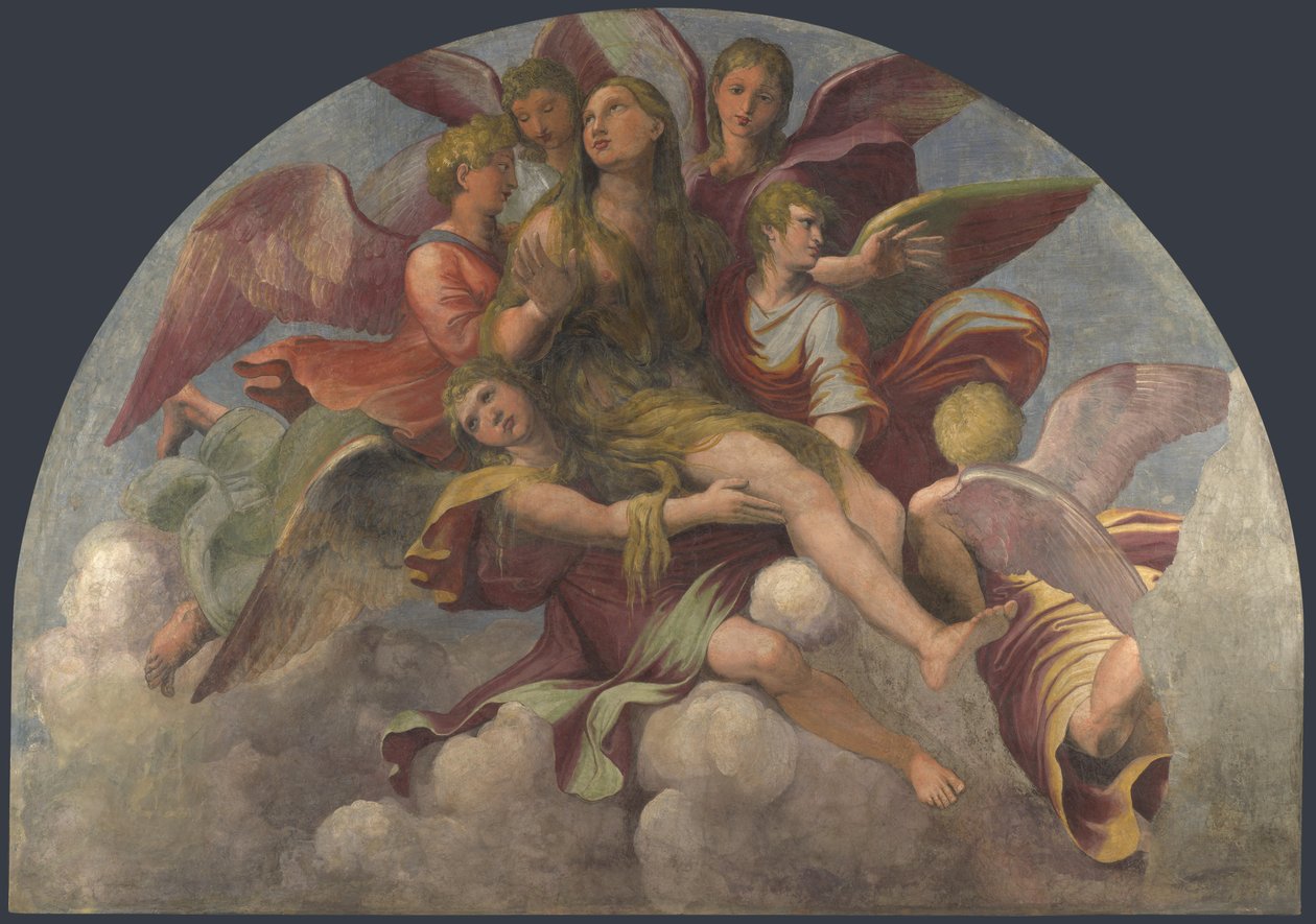 Melekler tarafından karşılanan Aziz Mary Magdalene, yaklaşık 1521. by Giulio Romano