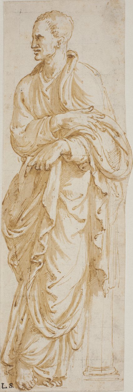 Bir sütuna yaslanmış duran filozof by Giulio Romano