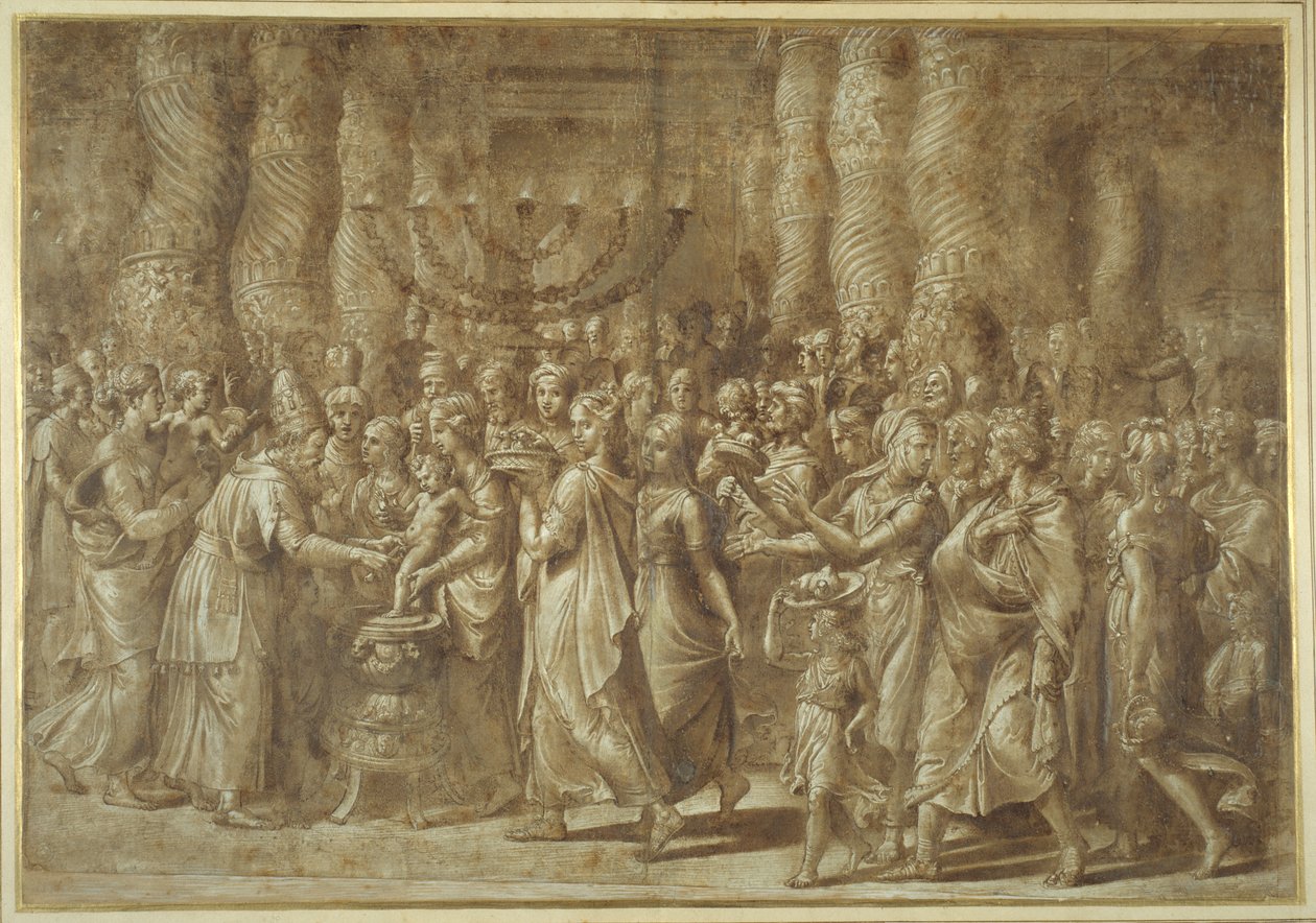 Sünnet (kahverengi yıkama ve yükseltme ile kalem ve kahverengi mürekkep) by Giulio Romano