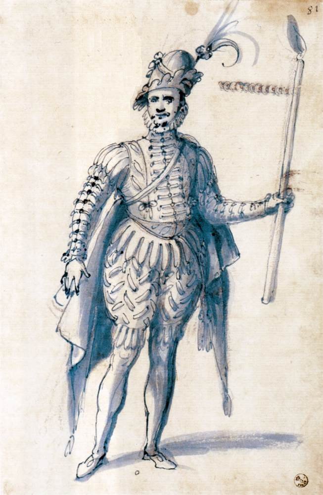 Meşaleli bir erkek figürü için kostüm çizimi by Giuseppe Arcimboldo