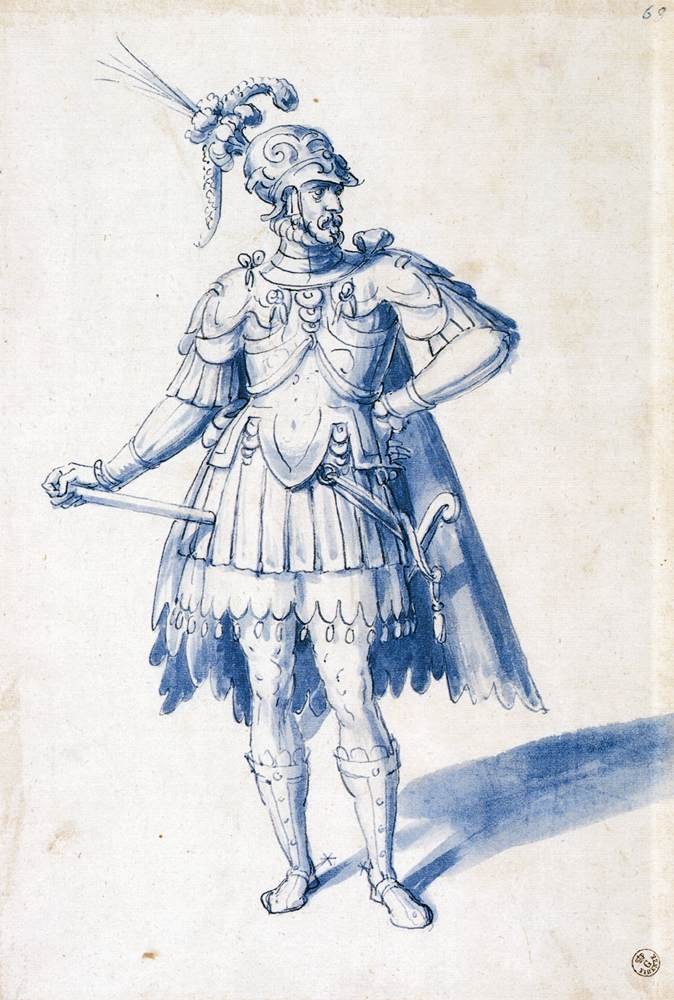 Silahlı adam için kostüm çizimi by Giuseppe Arcimboldo