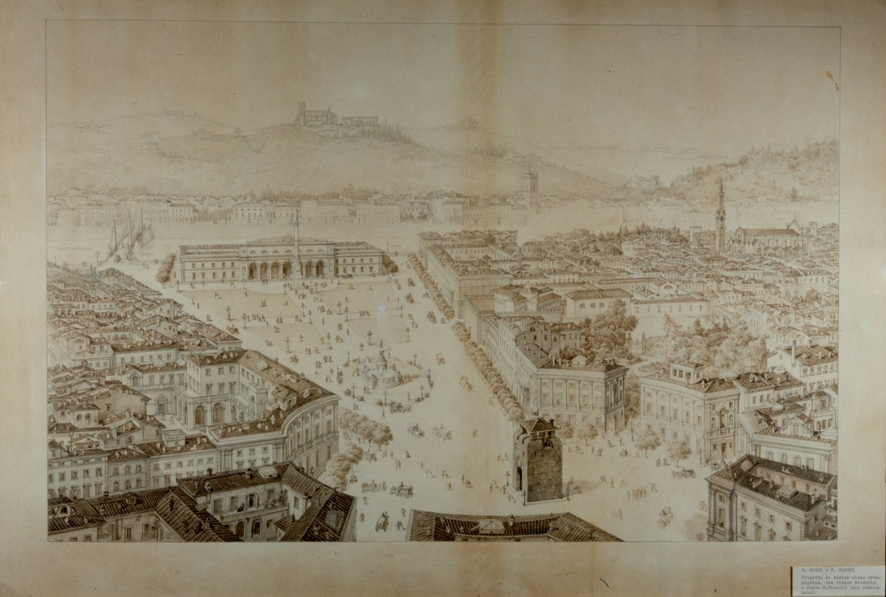 Piazza Beccaria ve Ponte San Niccolo, Floransa arasında önerilen geliştirme projesi by Giuseppe and Sanesi, Nicola Poggi