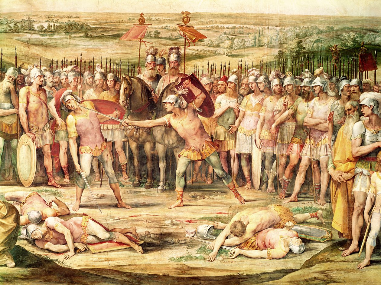 Horatii ve Curiatii arasındaki savaş (fresk) by Giuseppe Cesari