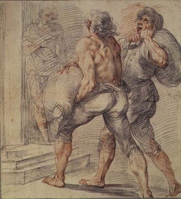 Vergi Tahsildarlarının Çalışması, c.1591-93 (kağıt üzerinde gri ve kırmızı tebeşir) by Giuseppe Cesari