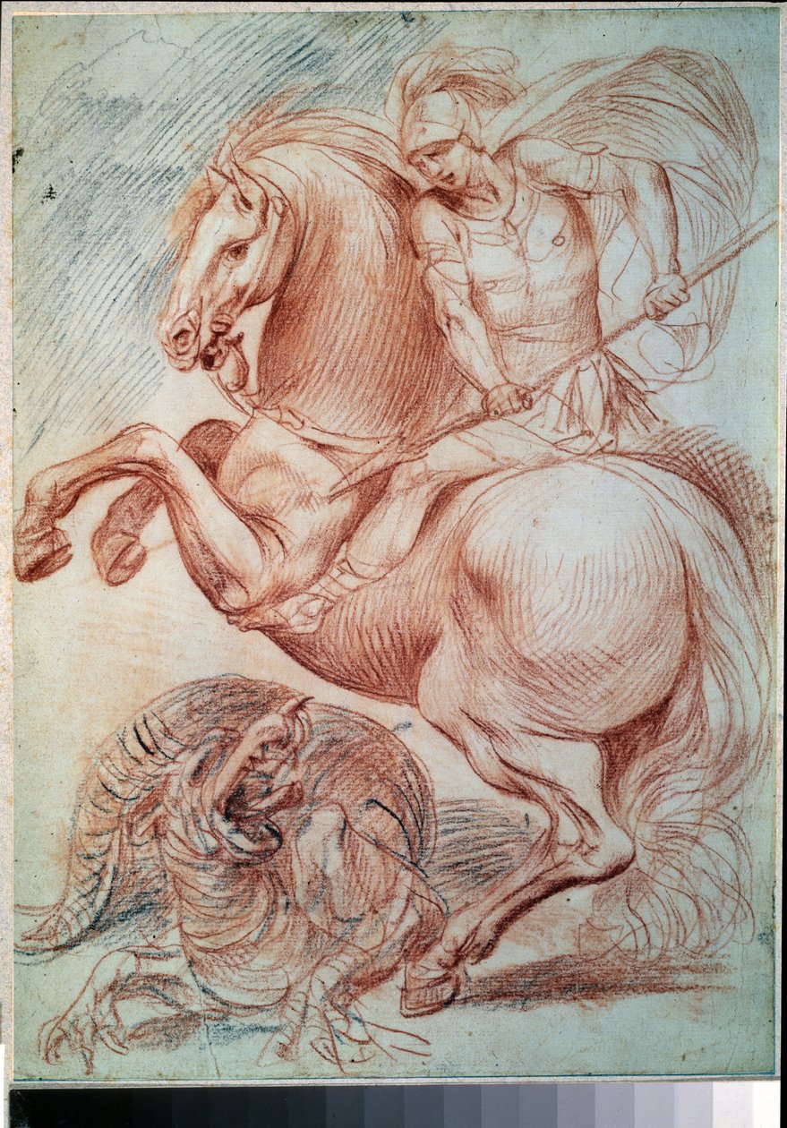 ""Aziz George Ejderhayı Öldürüyor"" (Aziz George ve Ejderha) Giuseppe Cesari (1568-1640) Tarafından Sanguine Çizimi 17. Yüzyıl Puşkin Müzesi, Moskova by Giuseppe Cesari