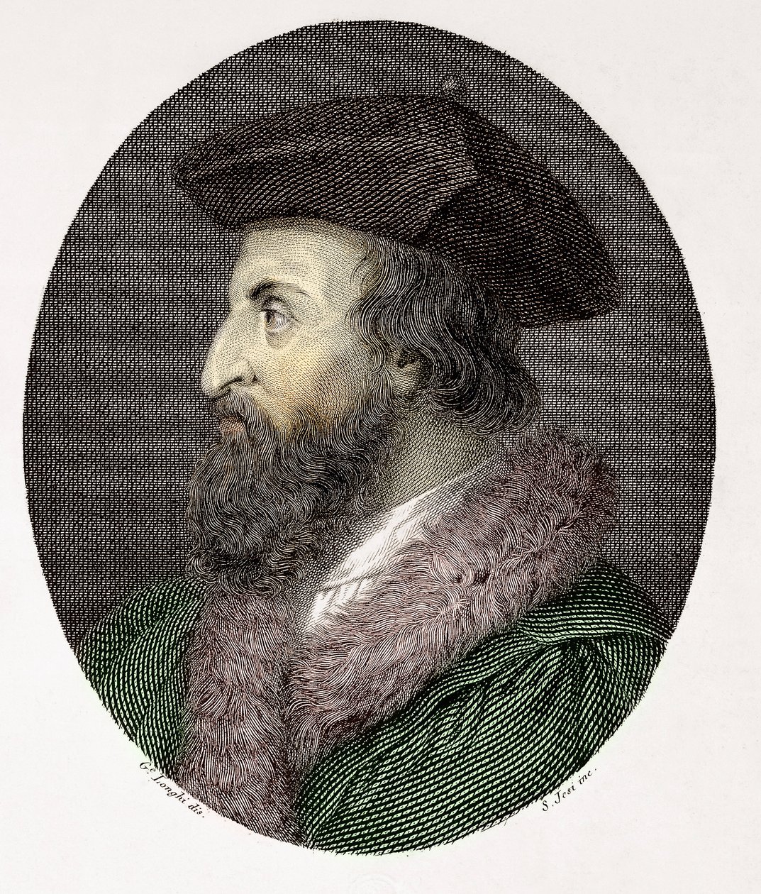 İtalyan doktor, şair ve hümanist Girolamo Fracastoro'nun (Hieronymus Fracastorius veya Jerome Fracastor) portresi (1478/83-1553) Gravür Özel Koleksiyon by Giuseppe (after) Longhi