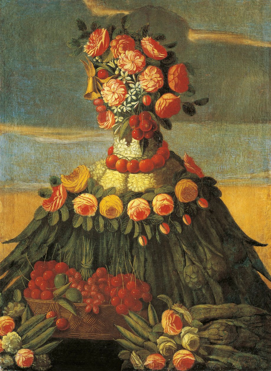 İtalya, Floransa, Bahar, çiçekli kiraz sepeti by Giuseppe (follower of) Arcimboldo