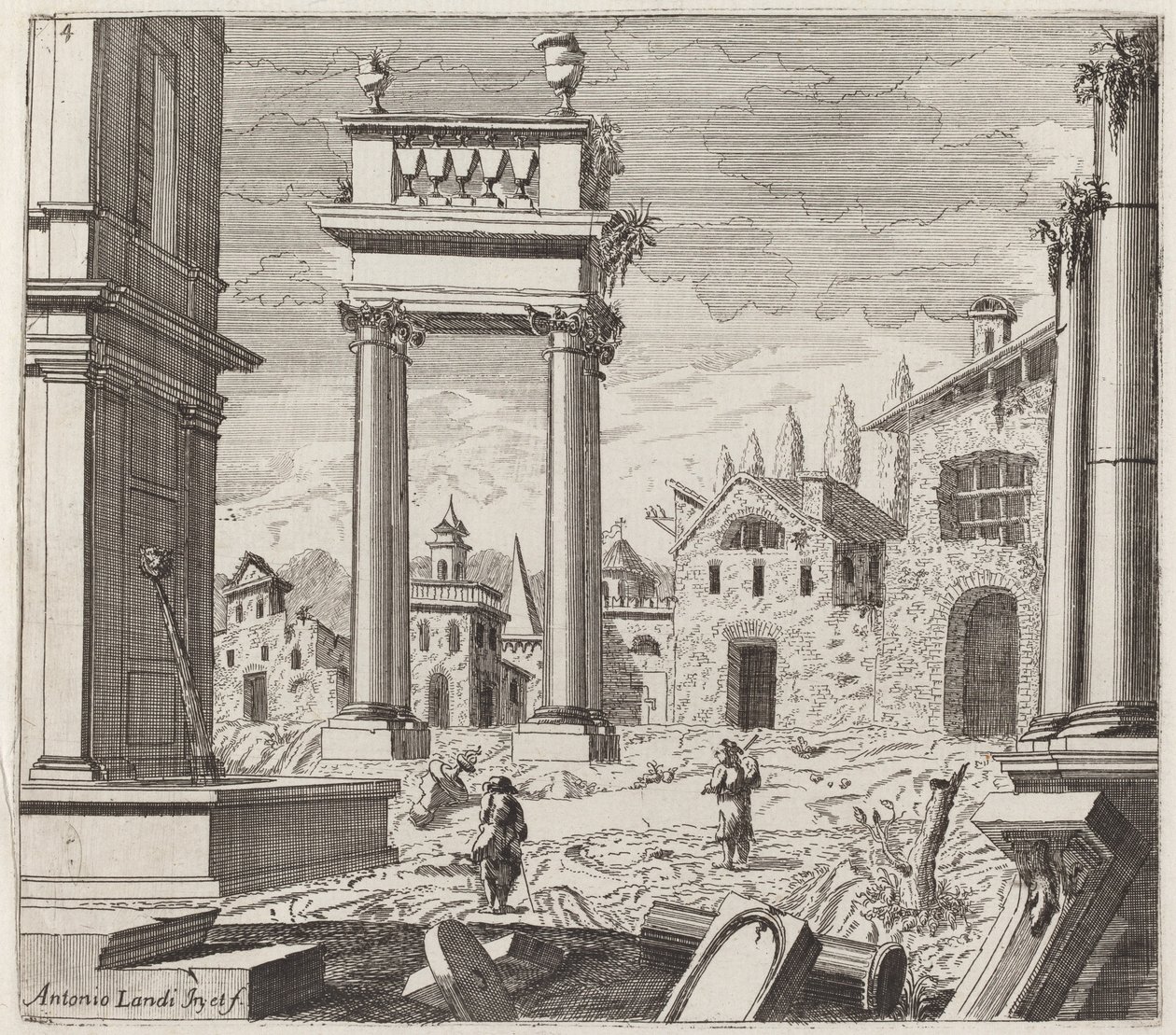 Klasik Harabeler ve Yerel Binalarla Mimari Fantezi by Giuseppe Antonio Landi