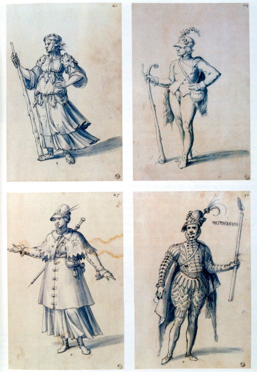 Alegorik karakterler için kostüm tasarımları, 16. yüzyıl by Giuseppe Arcimboldi