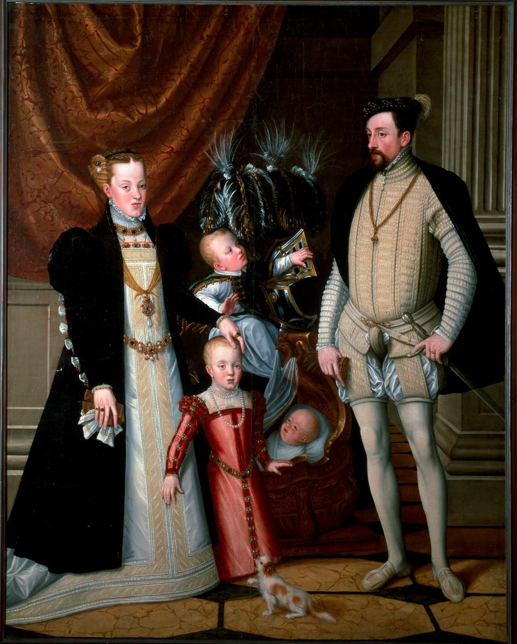 İmparator Maximilian II (1527-1576) ve ailesi: Mary of Spain (1528-1603) ve çocukları Anne (1549-1580), Rodolph (1552-1612) ve Ernest (1553-1591) Giuseppe Arcimboldi (veya Arcimboldo) (1527-1593) 1553 Güneş. 188x240 cm Ambras Kalesi, İçinde by Giuseppe Arcimboldo