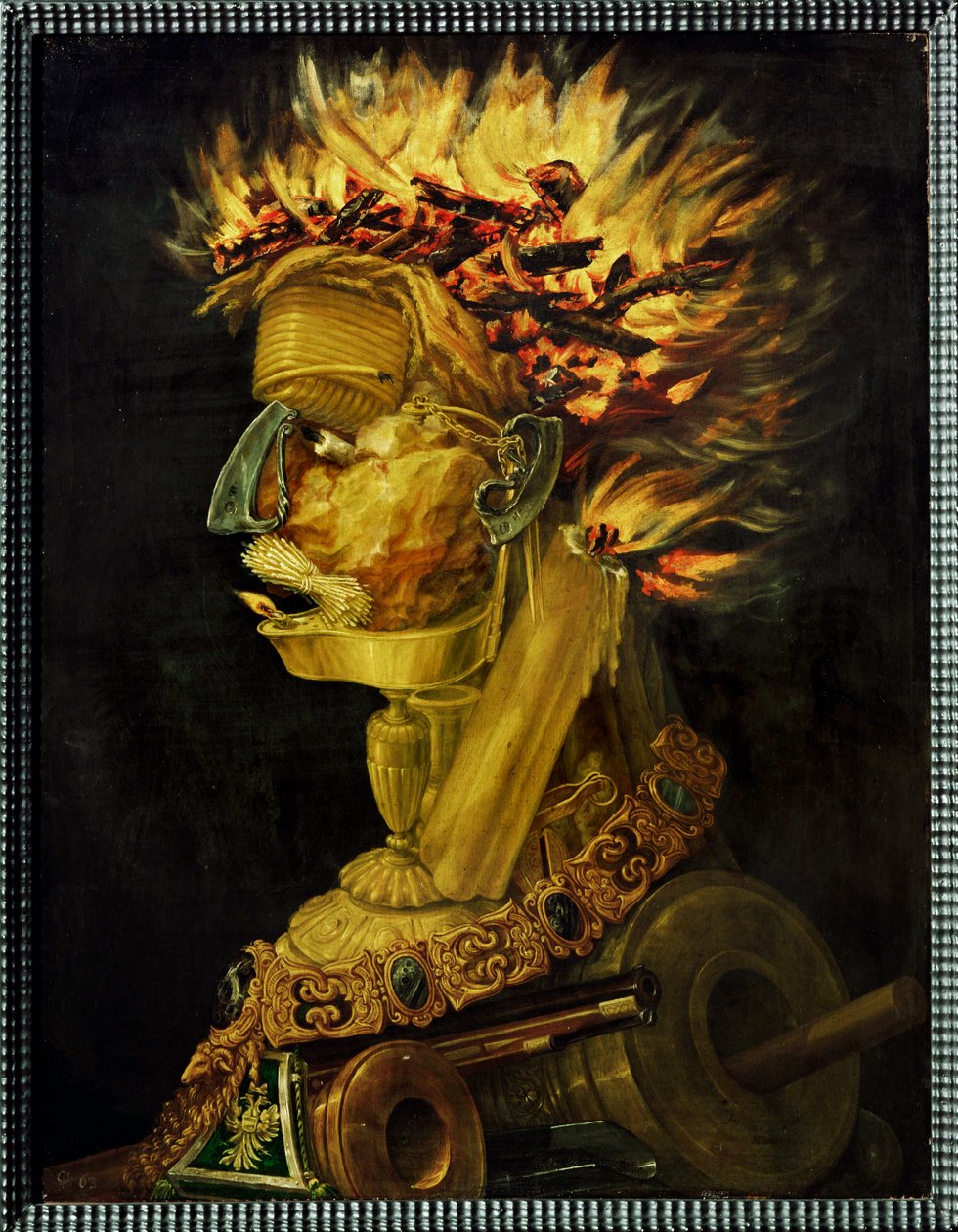 Ateş, alegori (ahşap üzerine boyama) by Giuseppe Arcimboldo