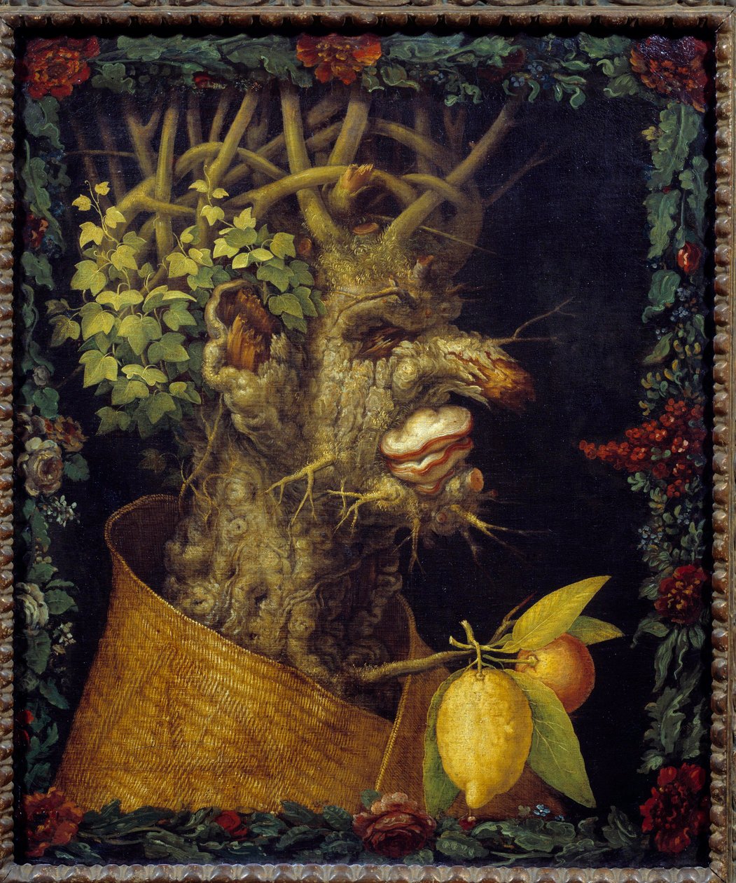 Mevsimler hakkında Kış Alegorisi. Giuseppe Arcimboldo (1527-1593) tarafından yapılan resim 16. yüzyıl Güneşi. 0,76x0,63 m - Kış (dört mevsimi anlatan diziden) - Giuseppe Arcimboldo (1527-1593), tuval üzerine yağlı boya (76x63 cm) by Giuseppe Arcimboldo