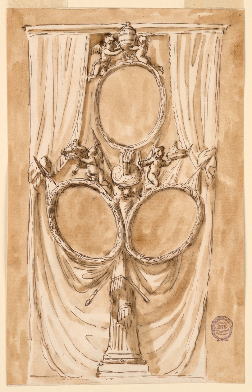 Papa Pius VI ve kraliyet çiftinin portresi için dekorasyon by Giuseppe Barberi