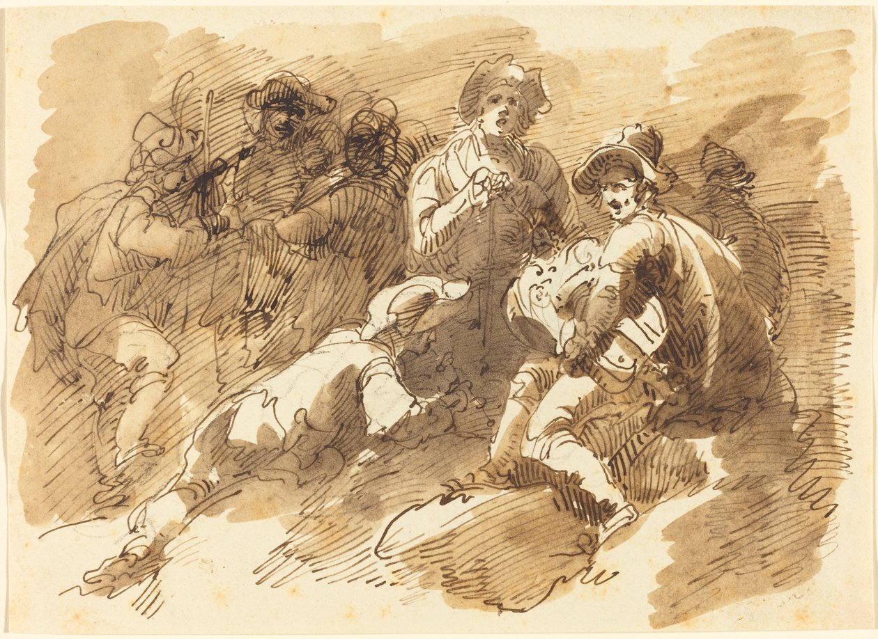Hurdy-Gurdy Oynayan Bir Adamla Keyifli Bir Buluşma by Giuseppe Bernardino Bison