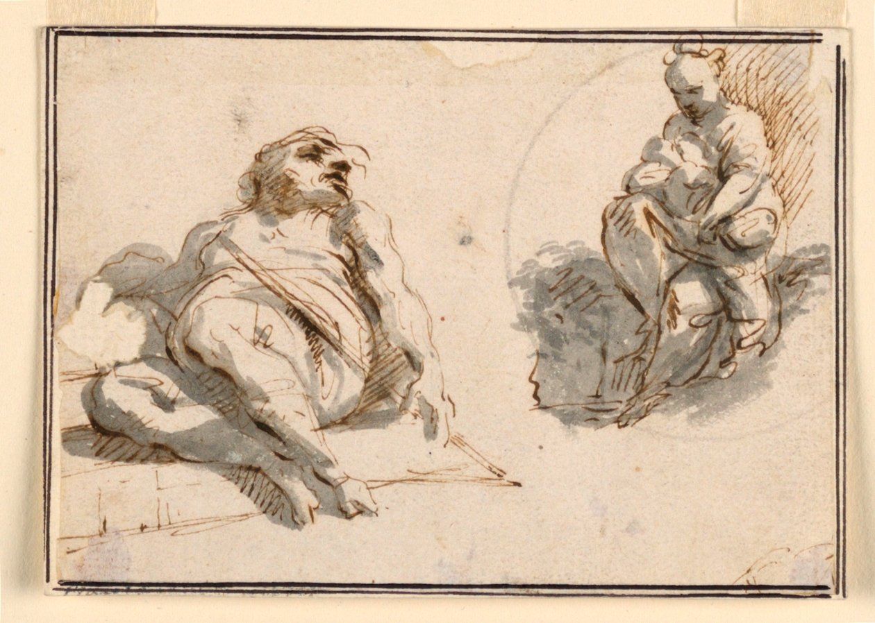 Uyuyan Bir Adam ve Bebekli Anne by Giuseppe Bernardino Bison
