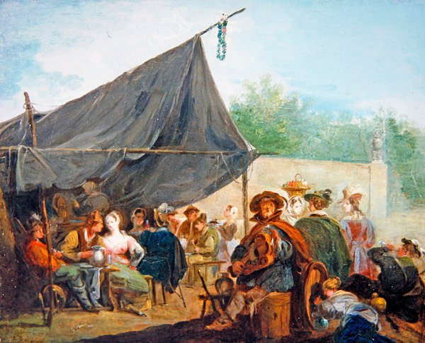 Figürlerin İçtiği Bir Kamp Sahnesi (tuval üzerine yağlı boya) by Giuseppe Bernardino Bison