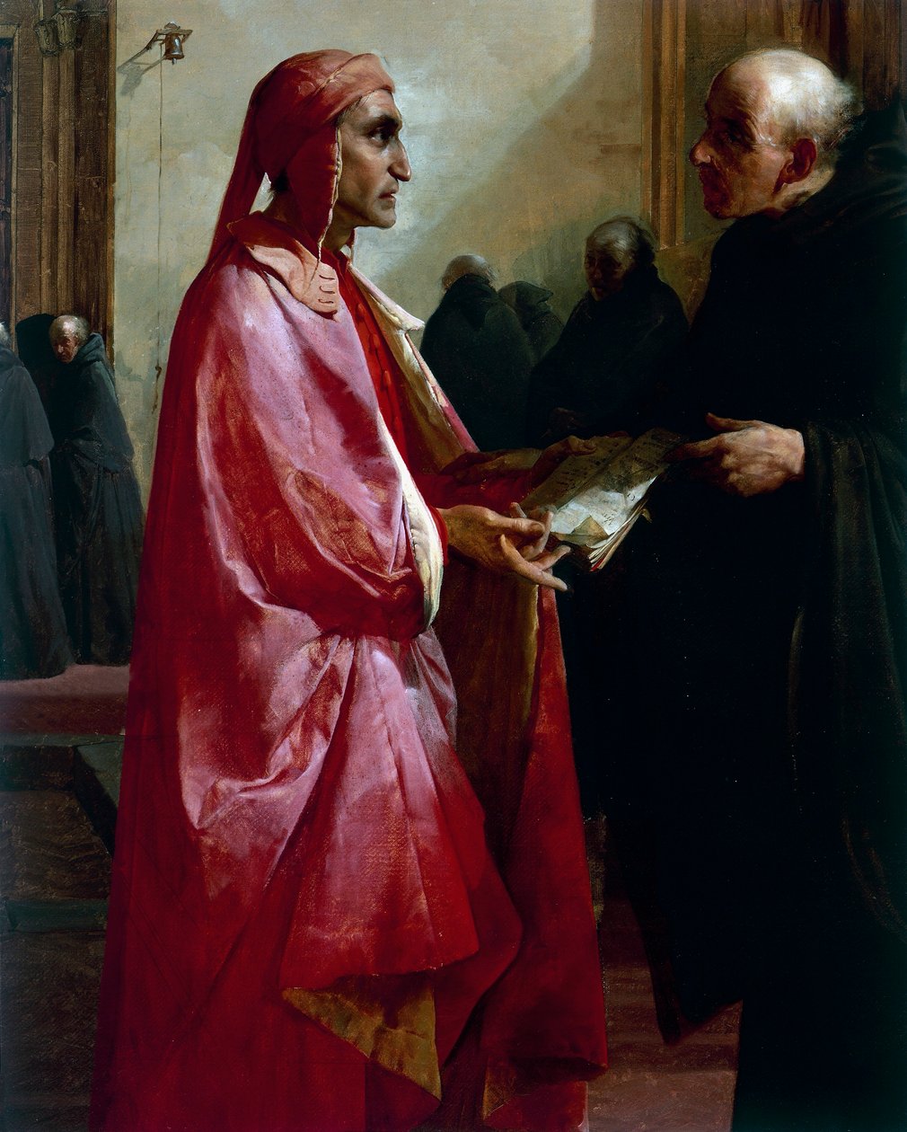 Dante (1265-1321) ve Fra Ilario arasındaki buluşma by Giuseppe Bertini