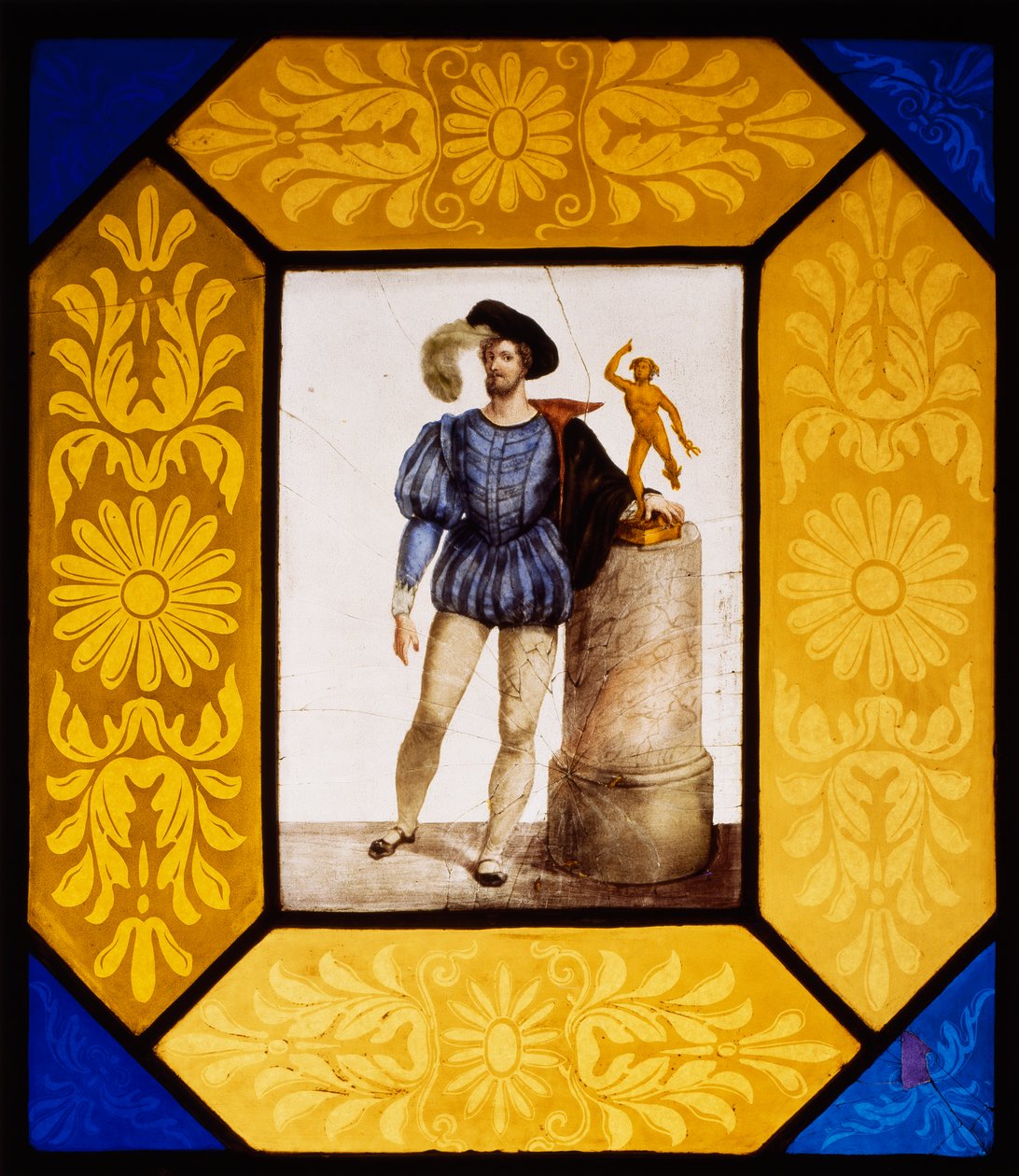 Heykeltıraş Mauro Gandolfi, Giuseppe Bertini (1825-1898) tarafından Giambologna gibi giyinmiş, ateşle boyanmış cam 49x42 cm, İtalya by Giuseppe Bertini