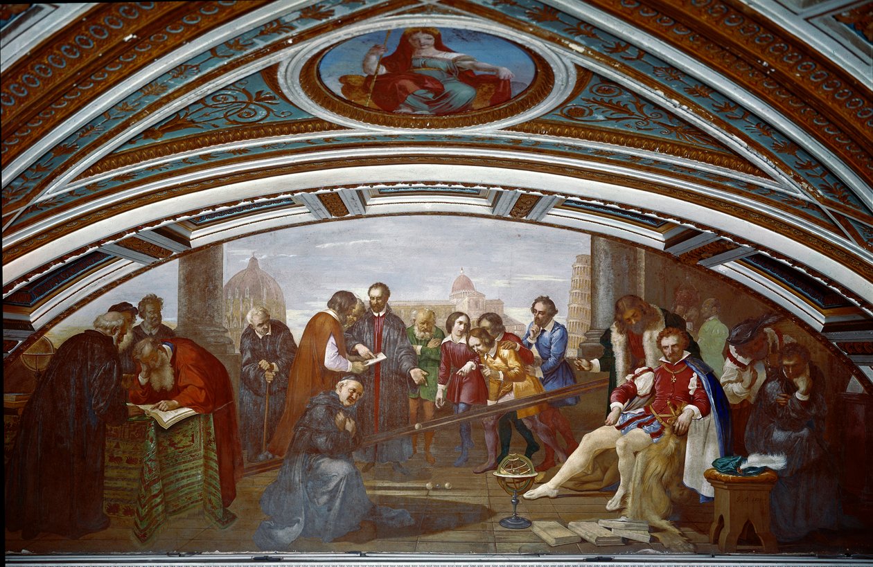 Galileo Galilei dit Galilee (1564-1642), düşme ve yerçekimi ile ilgili yasayı gösterir. Galilee, deneyimi Pisa