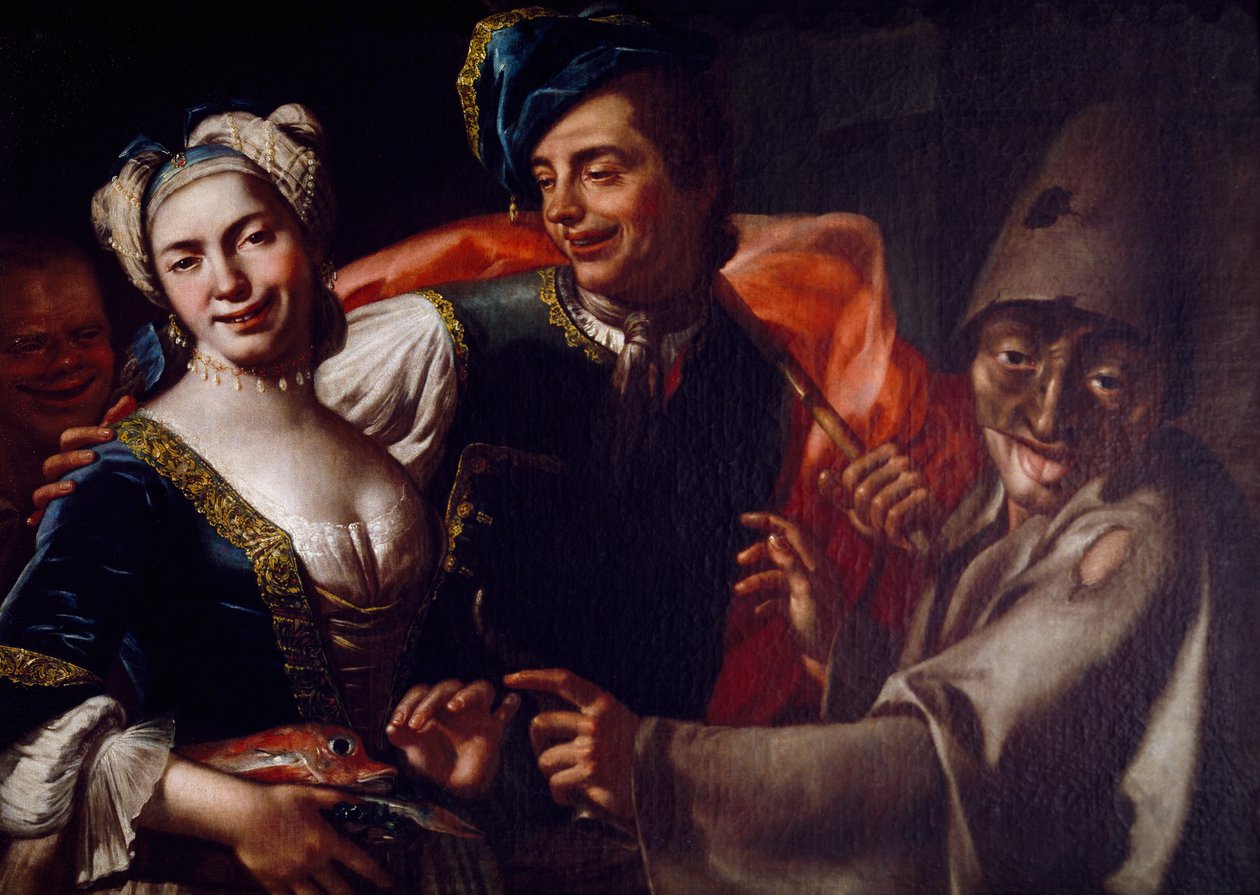 Napoliten maskeleri, Giuseppe Bonito (1707-1789), tuval üzerine yağlı boya. by Giuseppe Bonito